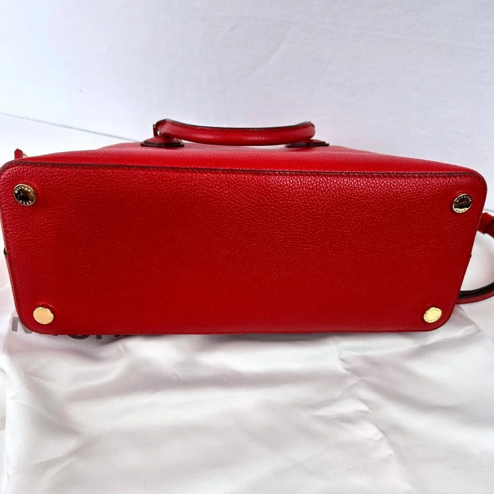 Michael Kors Scarlet Pebbled Leather Dome Satchel Crossbody‎ Bag Gold Hardware - Picture 4 of 15
